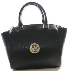 Michael Kors Hudson Large Leather Satchel Shoulder Bag Black